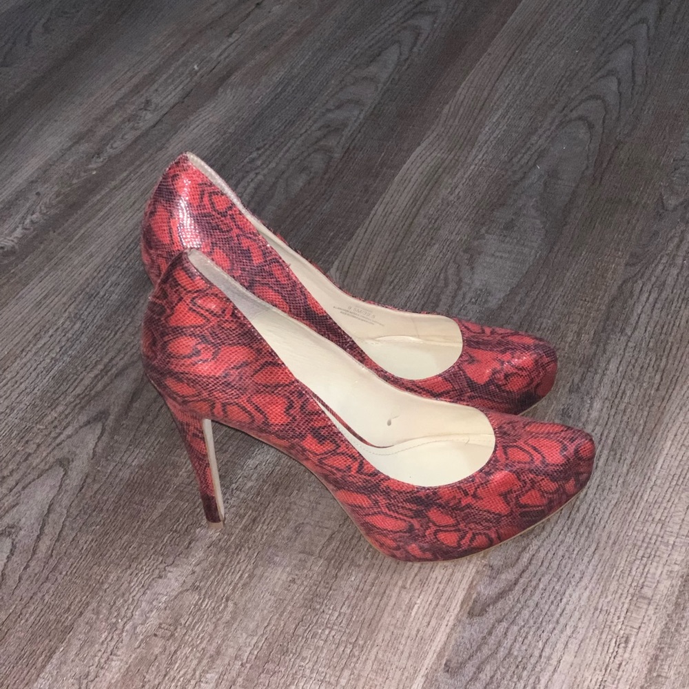 BCB Generation Red Snake Pattern Heels, Party Shoe, Pointy Toe, Stilettos Heels